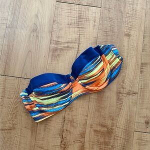 Strapless Striped Multicolor Underwire Bandeau Bikini Top - Blue & Orange